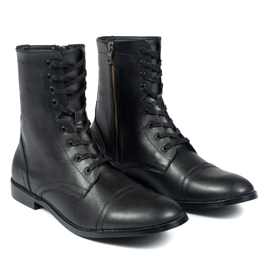 VEGAN DIVISION – BLACK AND BRASS FAUX LEATHER COMBAT BOOTS